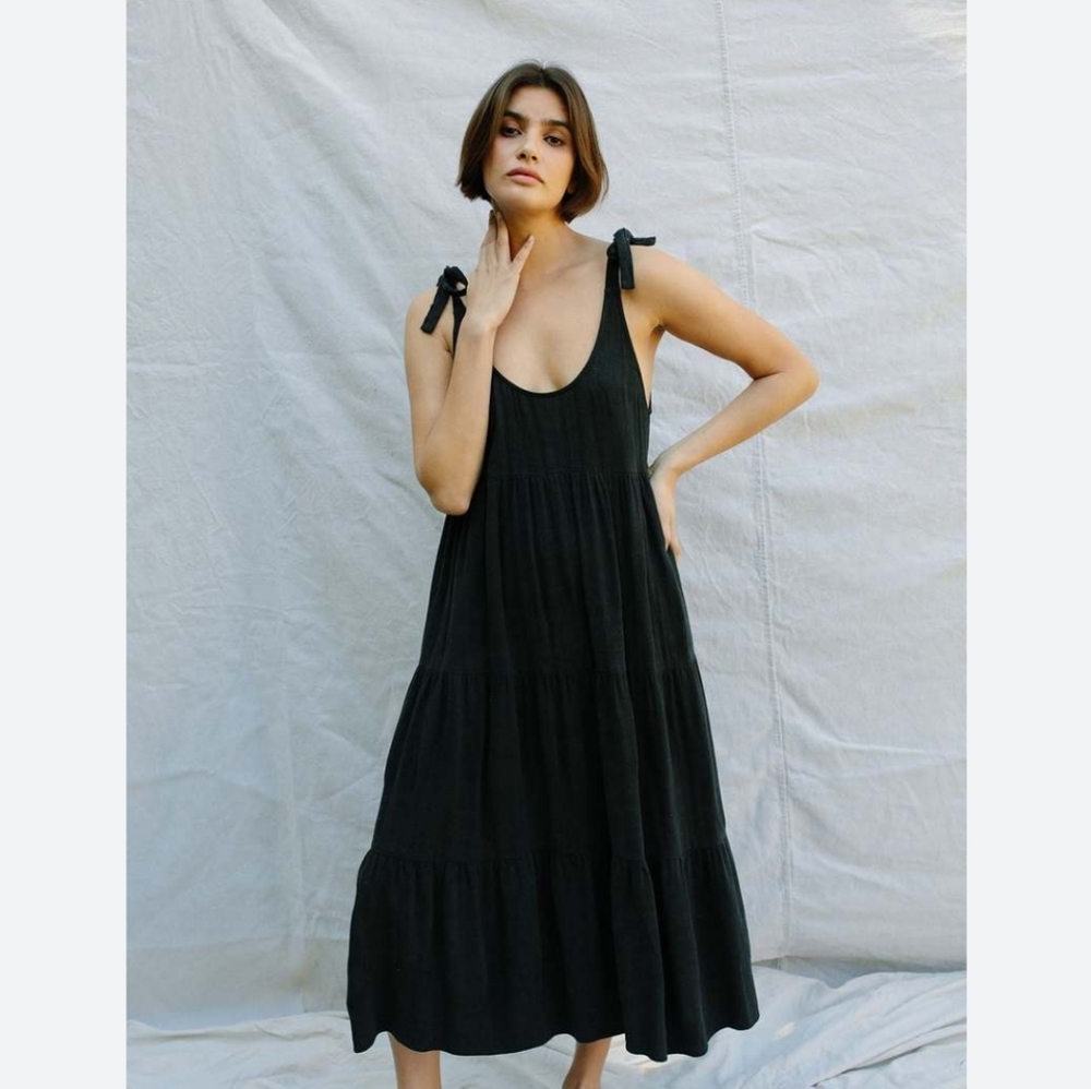 Rachel Pally White Label Black Linen Blend Adelaide Maxi Dress Size 1X